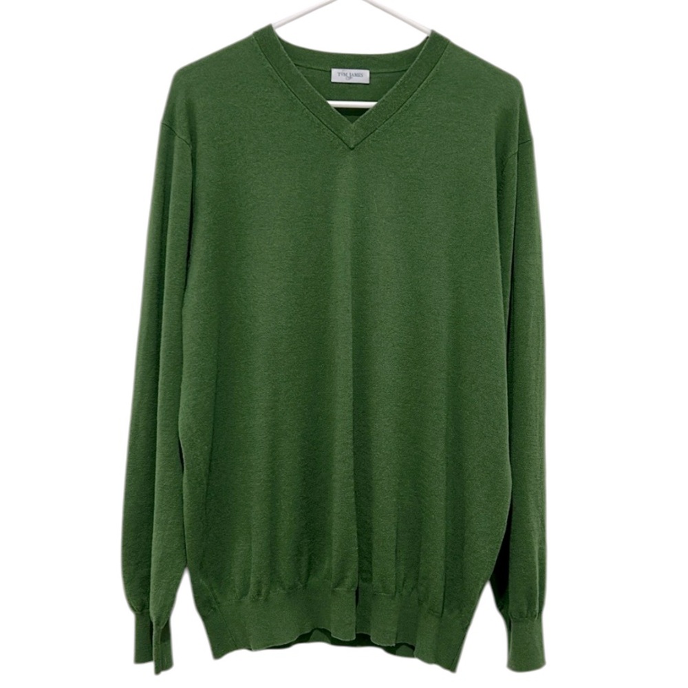 Tom James 100% Merino Wool V Neck Sweater Men’s L Custom Made Designer READ
